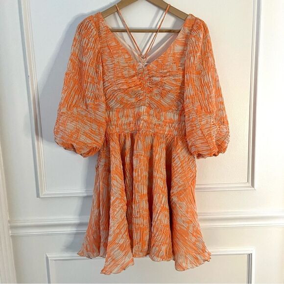 Jonathan Simkhai Chiffon Mini Dress in Orange and Cream, Size Small, NWT - Picture 5 of 12
